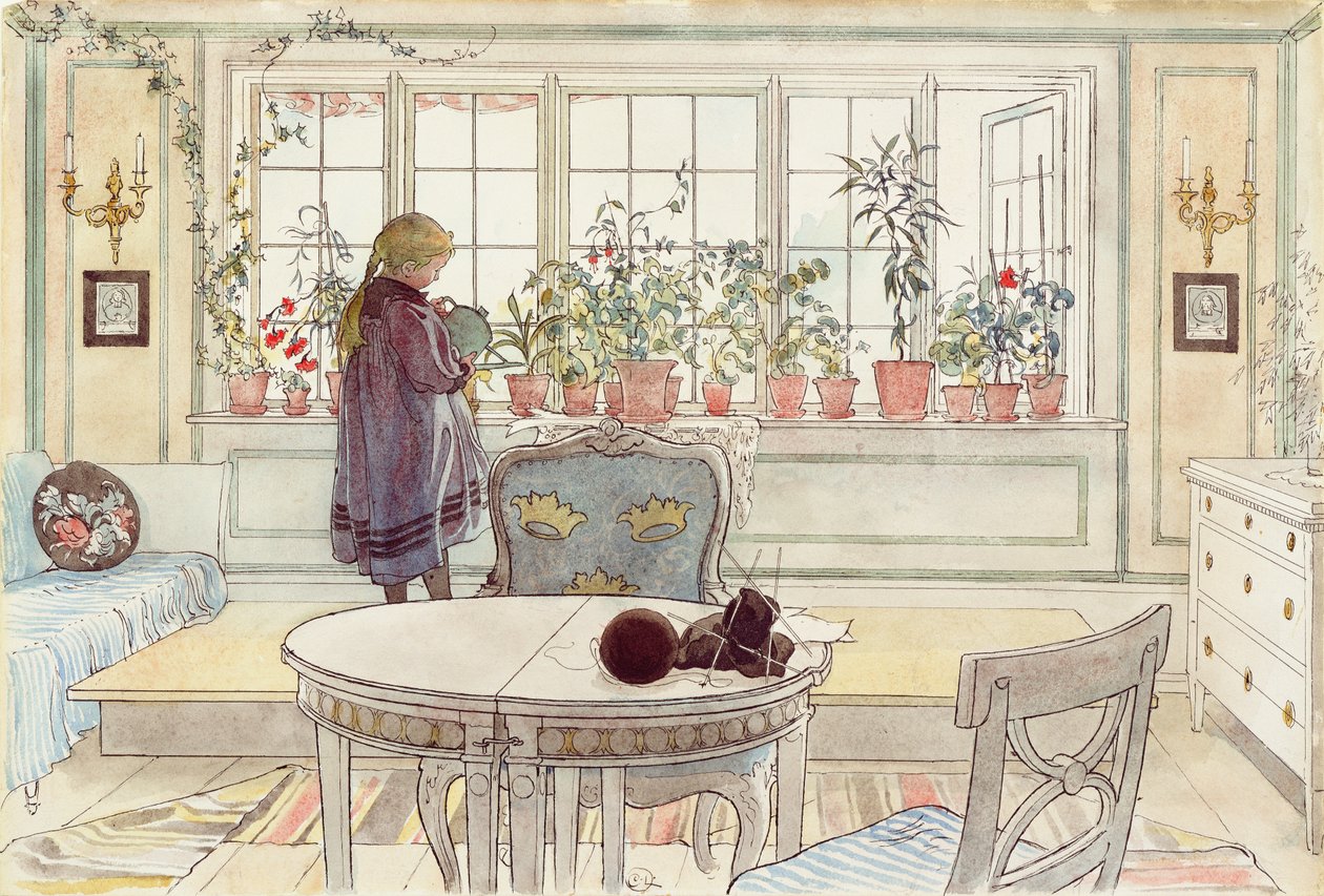 زهور على حافة النافذة ، من سلسلة &39;A Home&39; ، c.1895 بواسطة كارل لارسون