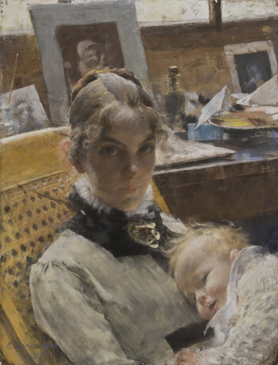 Studio Idyll ، زوجة الفنان وابنتهما - Studio Idyll. زوجة الفنان وابنتهما ، لارسون ، كارل (1853-1919). زيت على قماش بواسطة كارل لارسون