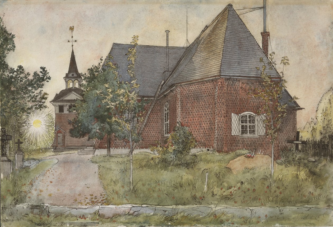 كنيسة Sundborn القديمة ، من سلسلة A Home ، c.1895 (مرحاض على ورق) بواسطة كارل لارسون