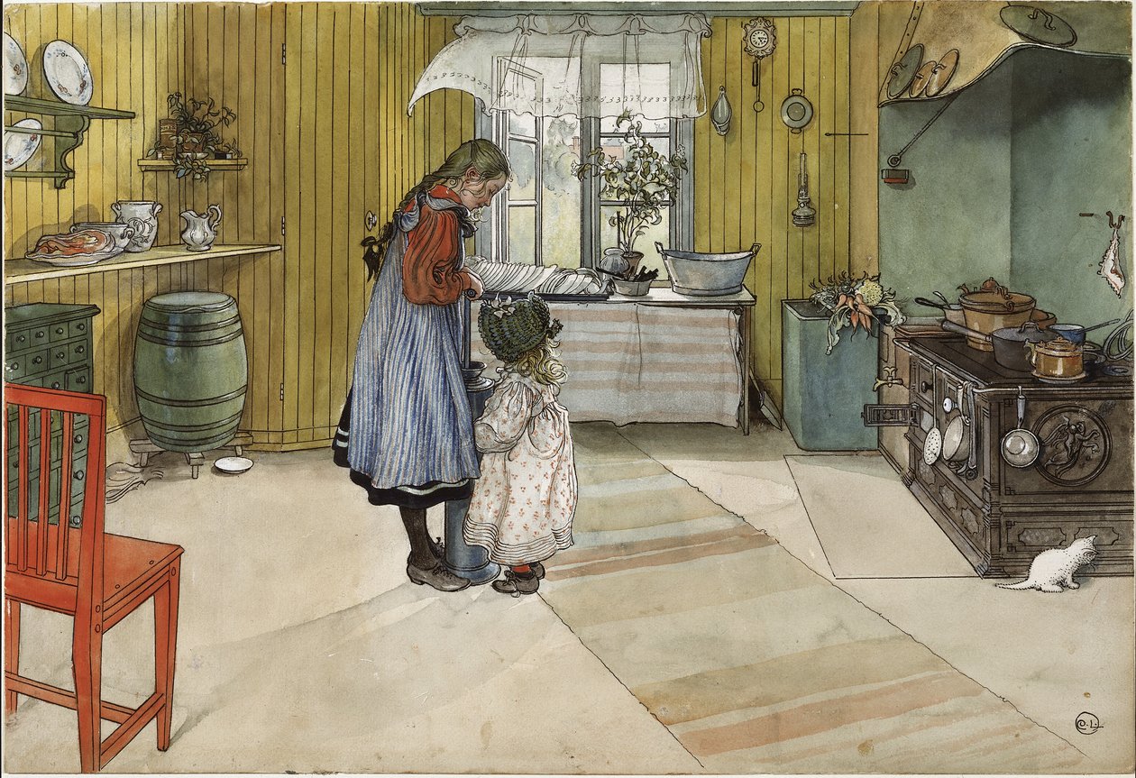 The Kitchen ، من سلسلة A Home ، c.1895 (مرحاض على ورق) بواسطة كارل لارسون