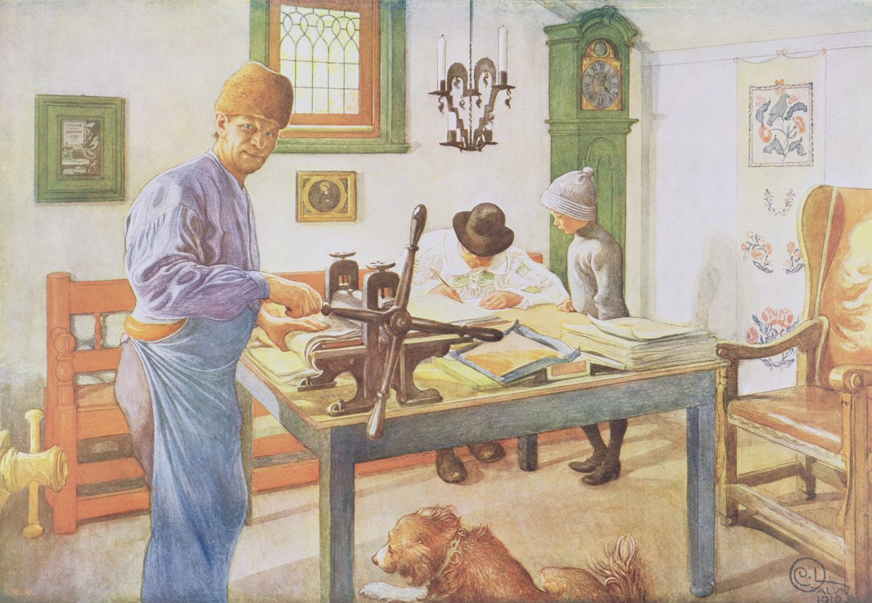 غرفة الطباعة ، حانة. في `` Lasst Licht Hinin &39;&39; (`` Let in More Light &39;&39;) ، 1910 بواسطة كارل لارسون
