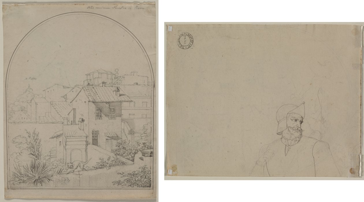 منظر من نافذتي في روما (وجه الصفحة) جندي في منظر طبيعي (ظهر) بواسطة كارل لودفيج تيشباين