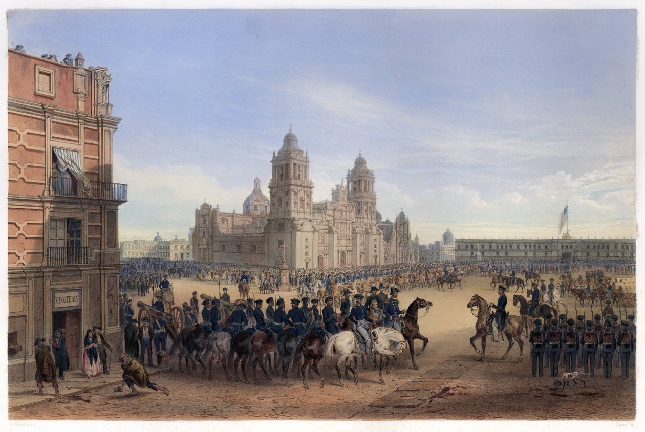 مدخل الجنرال سكوت إلى مكسيكو سيتي ، من الحرب بين الولايات المتحدة والمكسيك ، حانة. 1851 (طباعة حجرية ملونة) بواسطة كارل نيبل