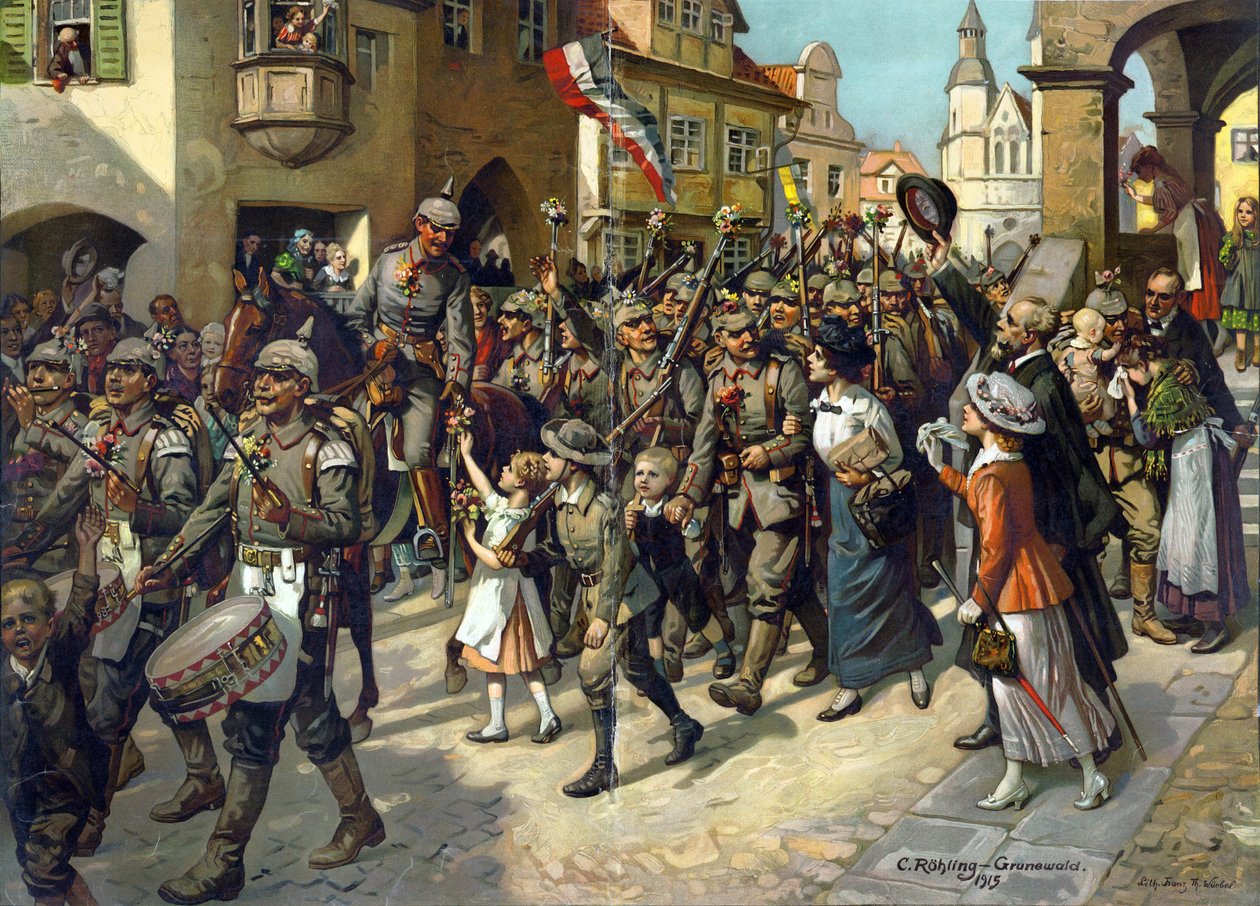 La mobilization en 1914 en Allemagne - التعبئة في عام 1914. Image to school history Teaching par Roehling، Carl (1849-1922) بواسطة كارل فارغ