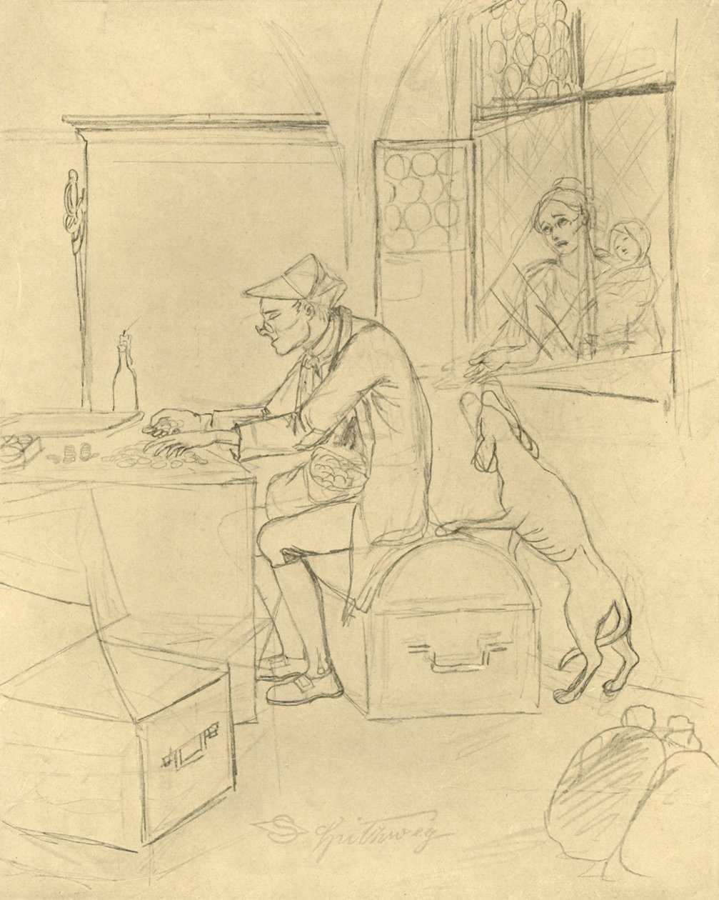 The Miser ، منتصف أواخر القرن التاسع عشر ، عام 1924. بواسطة كارل سبيتزويج