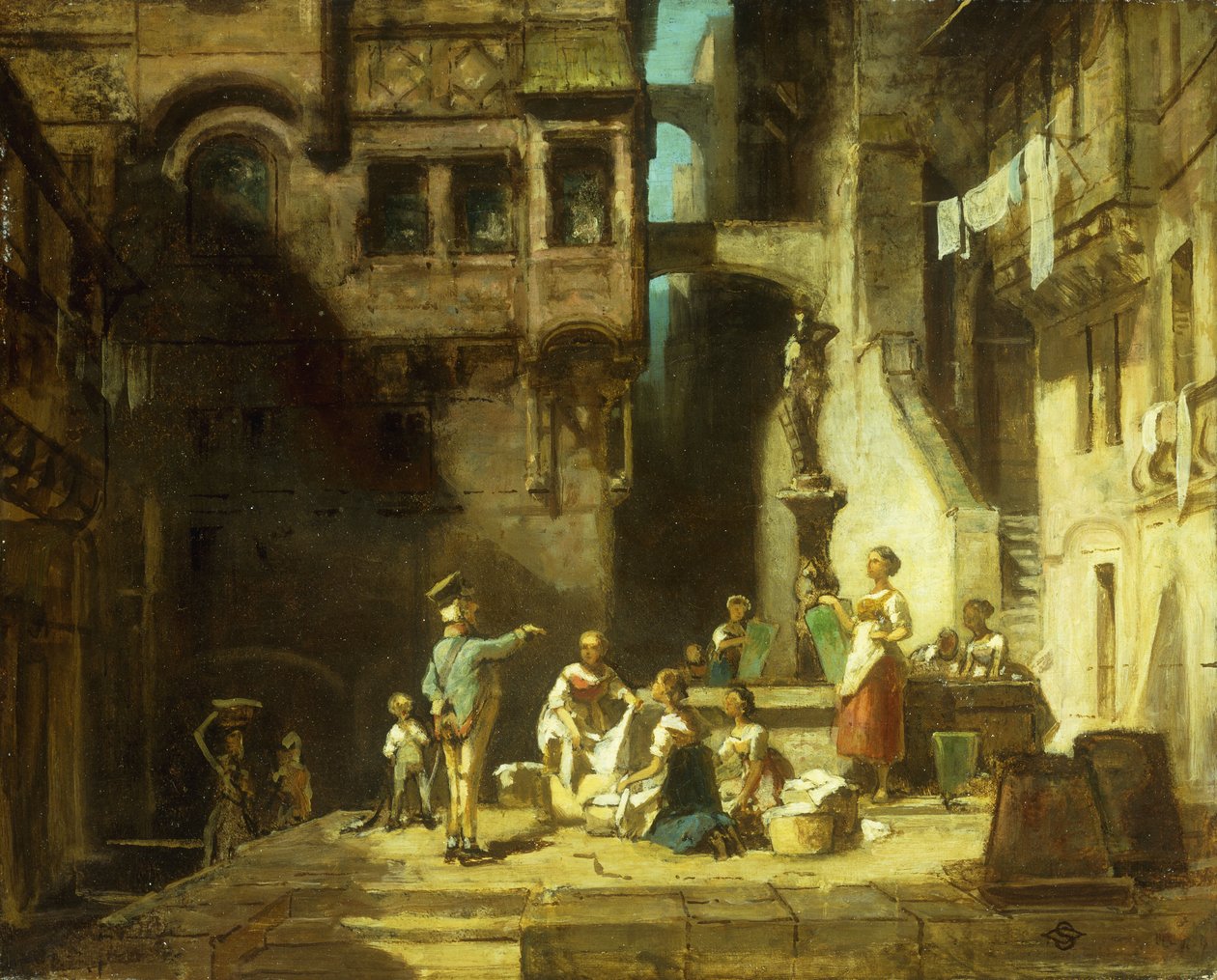 غسيل النساء في البئر ؛ نساء الغسالة في النافورة ، حوالي 1860 بواسطة كارل سبيتزويج