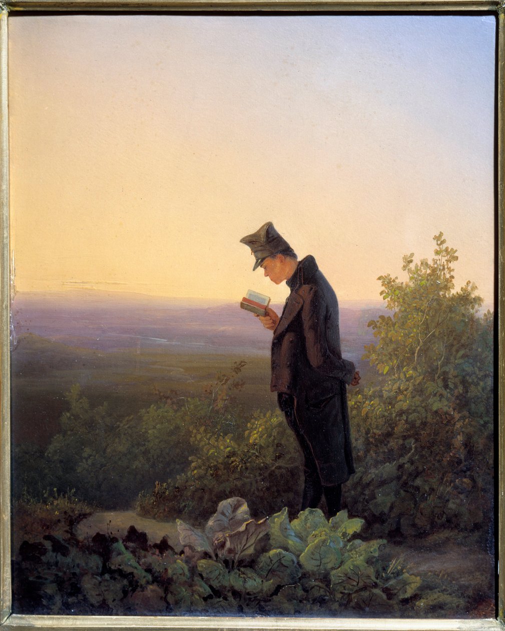 قراءة كتاب الادعيه في المساء رجل يقرأ الكتاب المقدس في مشهد رومانسي. رسم لكارل سبيتزويغ (1808-1885) ن 1845 صن. 0،29 × 0،23 م بواسطة كارل سبيتزويج