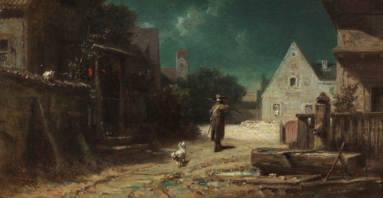 الحارس الليلي الحارس الليلي بضوء القمر ، أو الكلب والقط ، ج. 1870. بواسطة كارل سبيتزويج