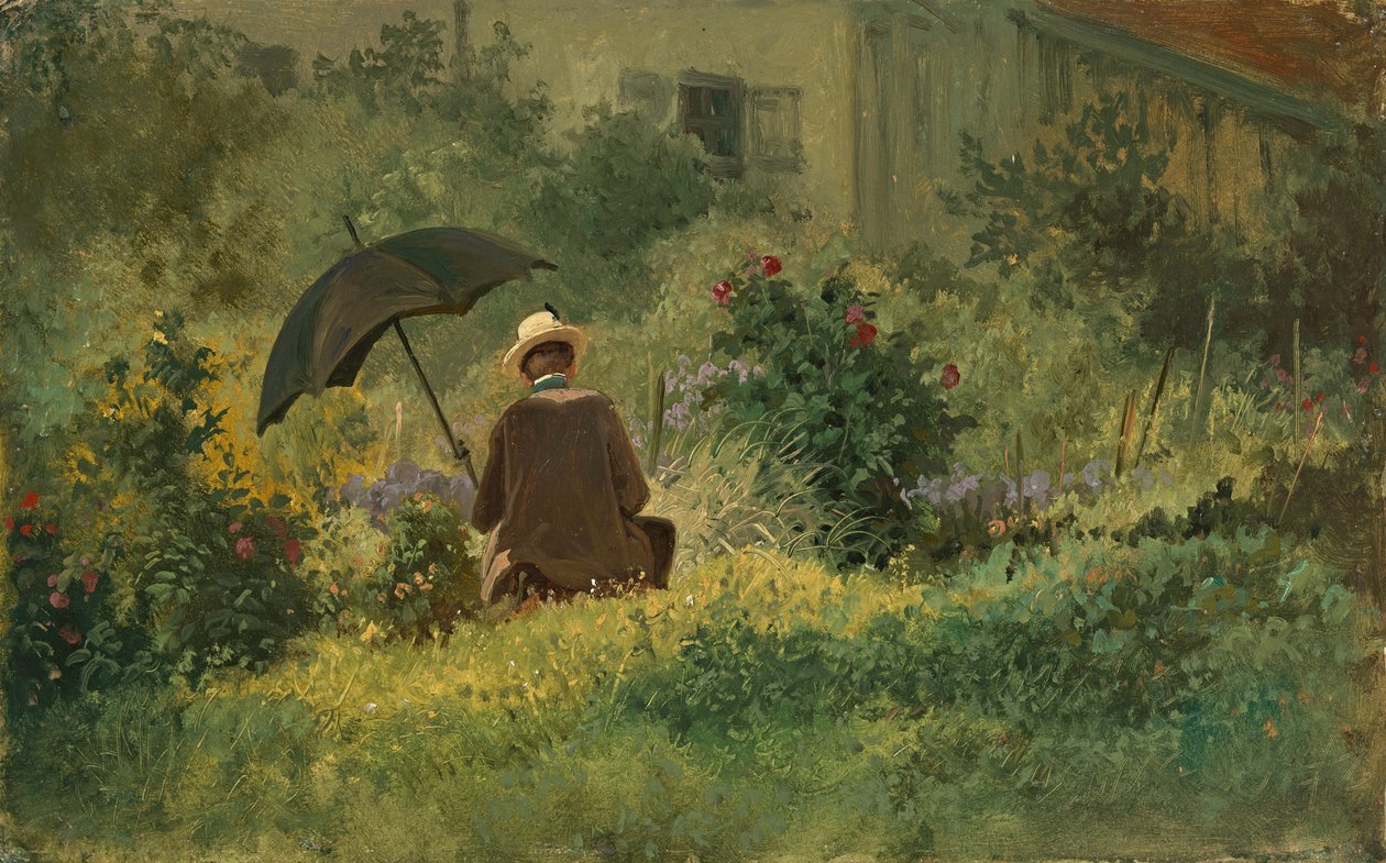 The painter in the garden, c.1860 (oil on canvas) بواسطة كارل سبيتزويج