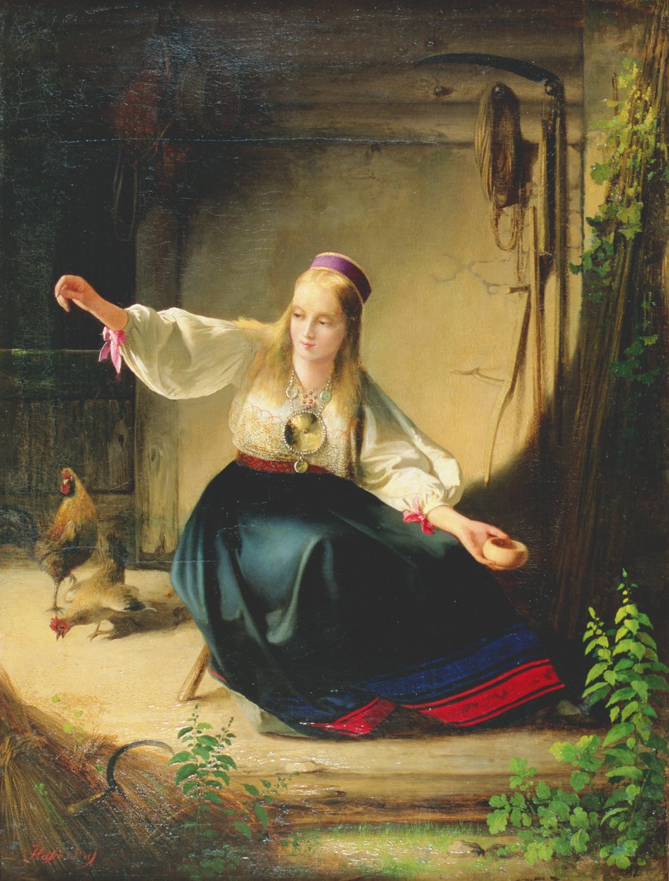 فتاة ترضع الدجاج ، 1839 بواسطة كارل تيمليون من Neff