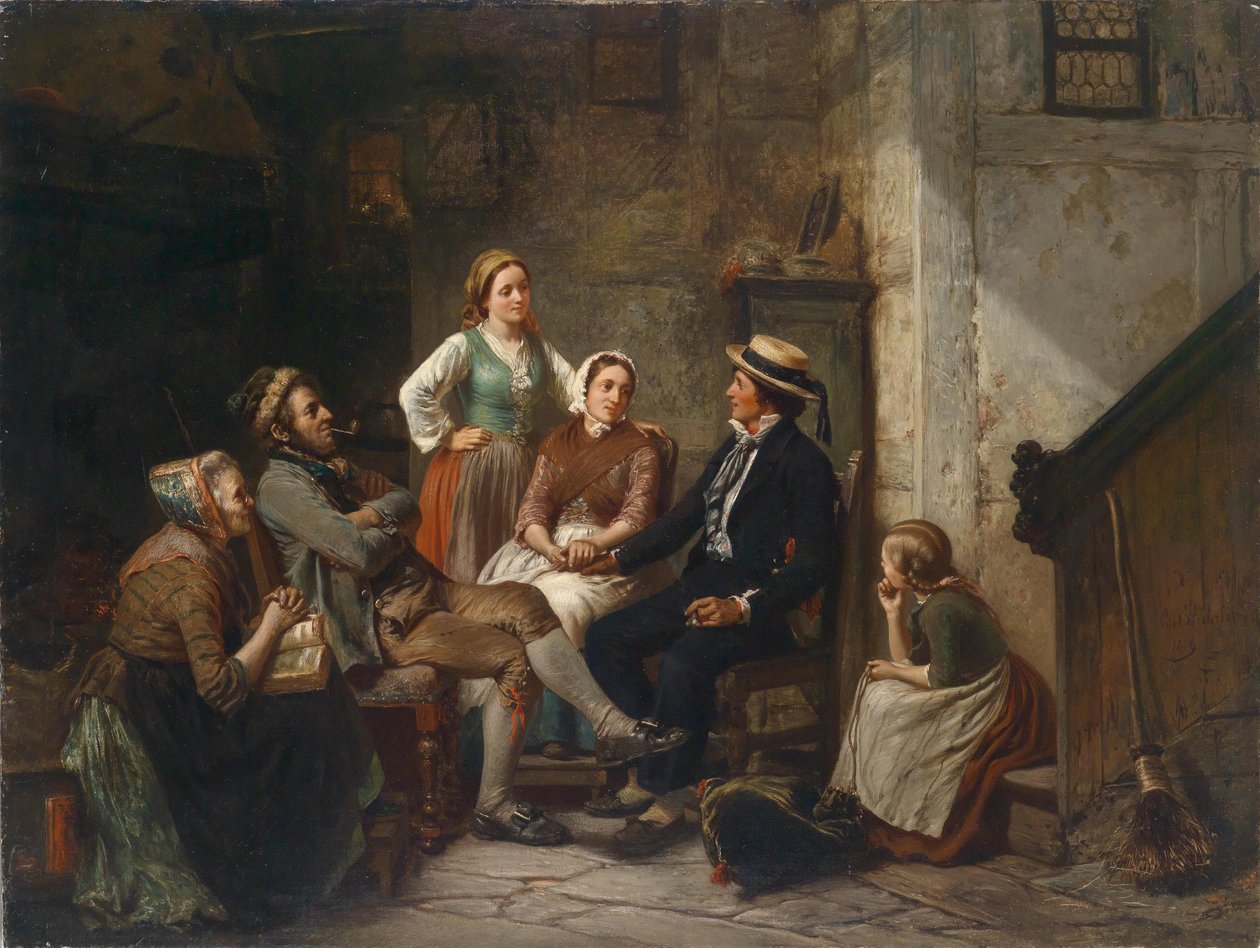 Retour du jeune marin - عودة البحار الشاب - Huebner، Carl Wilhelm (1814-1879) - 1859 - زيت على قماش - 79x105 - مجموعة خاصة بواسطة كارل فيلهلم هيوبنر