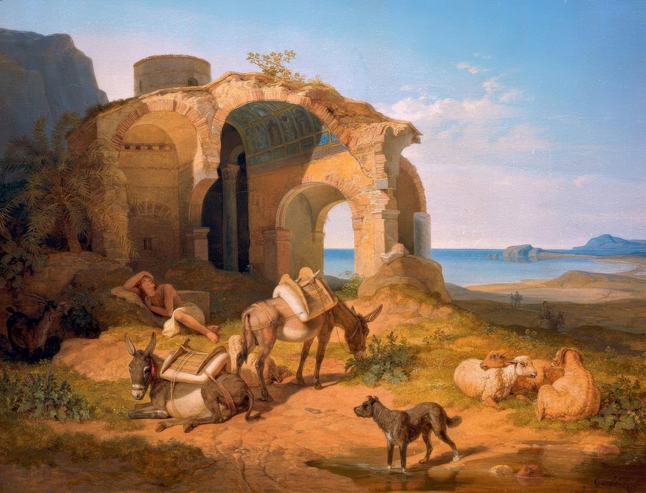 منظر طبيعي مع أنقاض كنيسة بيزنطية بواسطة Carl Wilhelm von Heideck