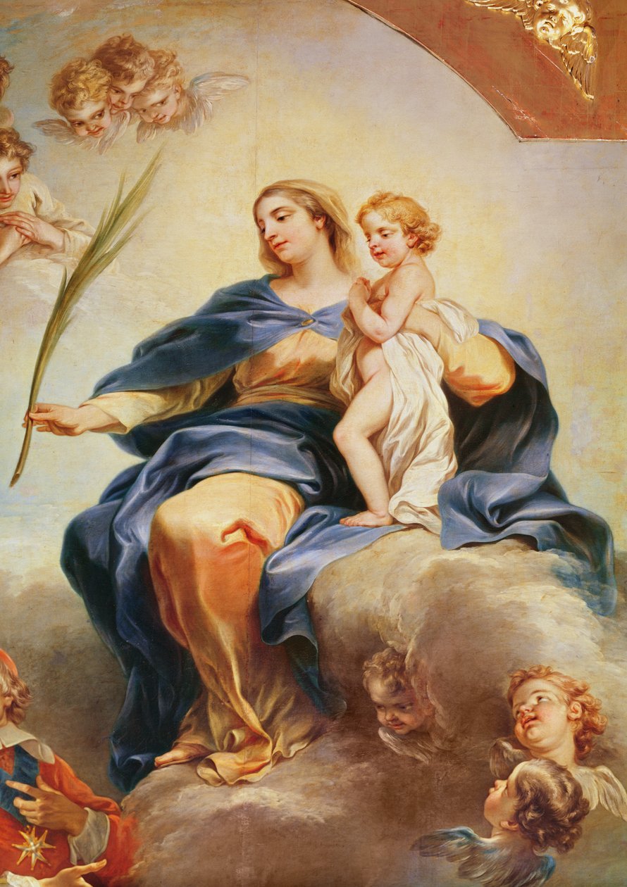 لويس الثالث عشر (1601-1643) يكرس كنيسة نوتردام دي فيكتوار للعذراء في 1629 ، تفاصيل مريم العذراء ، 1748-53 بواسطة كارل فان لو