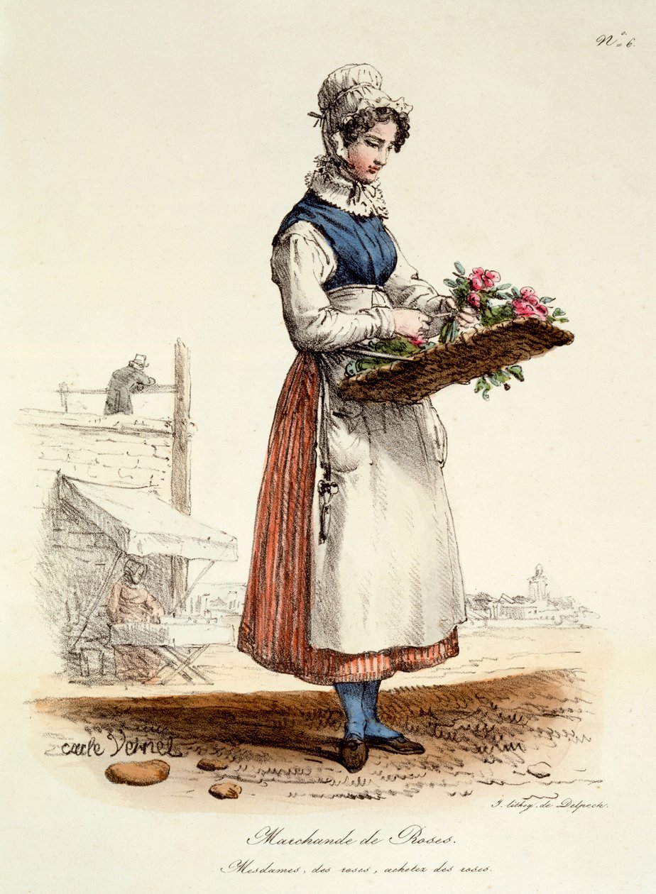 بائع زهور باريسية ، مطبوع بواسطة Delpech ، 1820 بواسطة كارل فيرنت