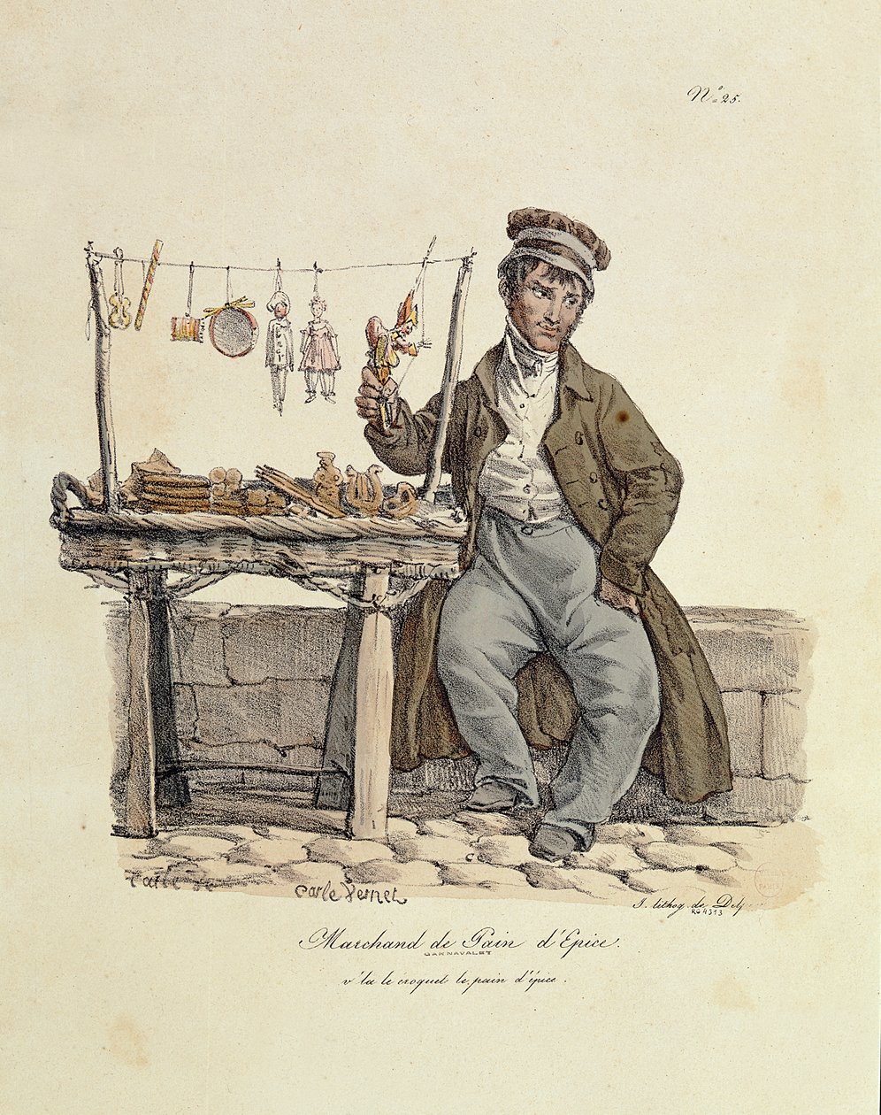 بائع الزنجبيل ، رقم 25 من سلسلة "صرخات باريس" ، نقشها فرانسوا سيرافين ديلبك (1778-1825) بواسطة كارل فيرنت