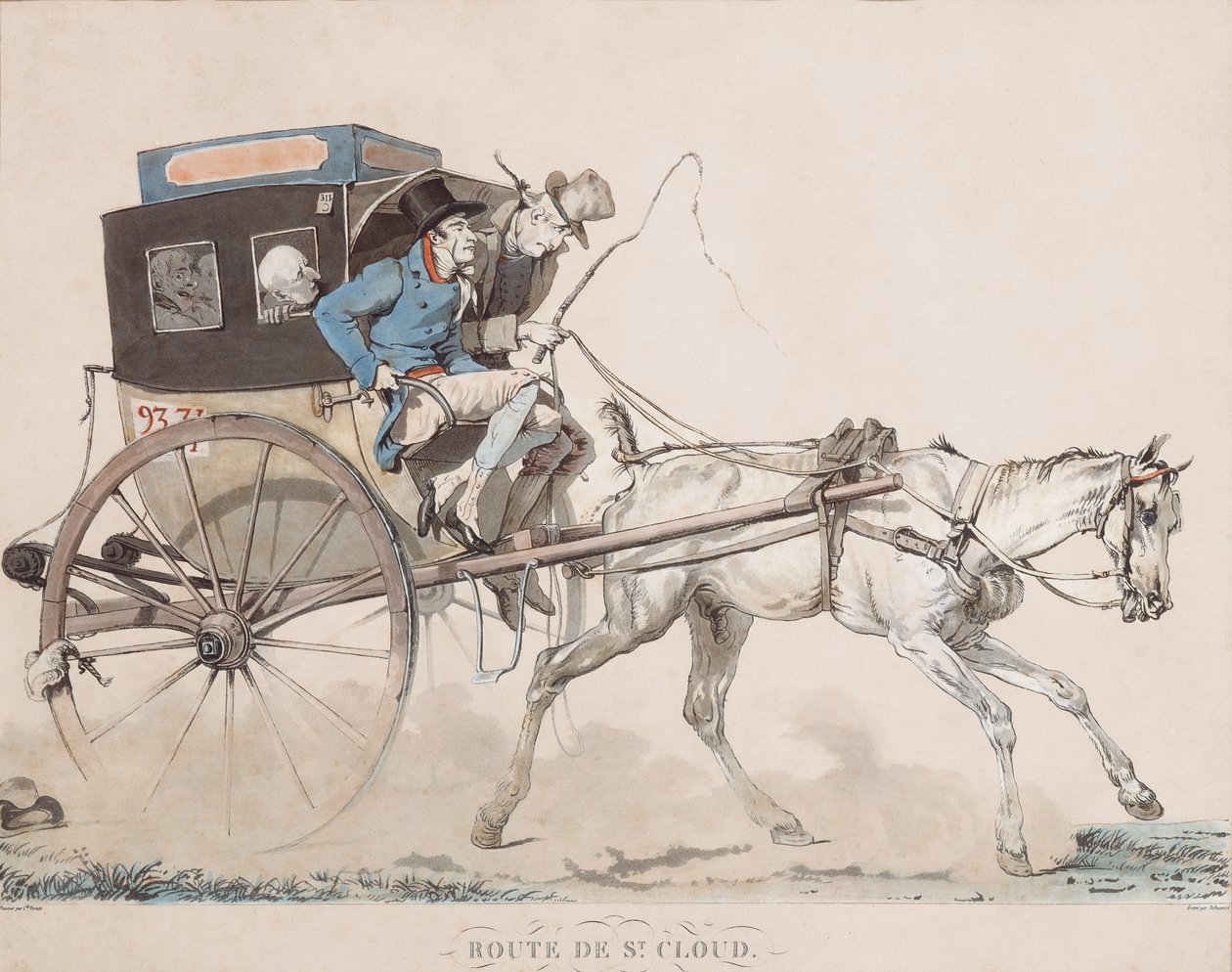 A Cabriolet Coucou على طريق Saint-Cloud (نقش) بواسطة كارل (بعد) فيرنت