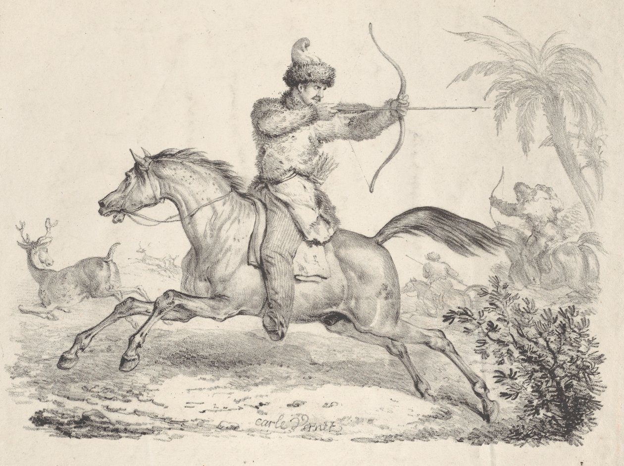 القوزاق على ظهور الخيل في صيد الغزلان ، 1821-36. بواسطة كارل فيرنت