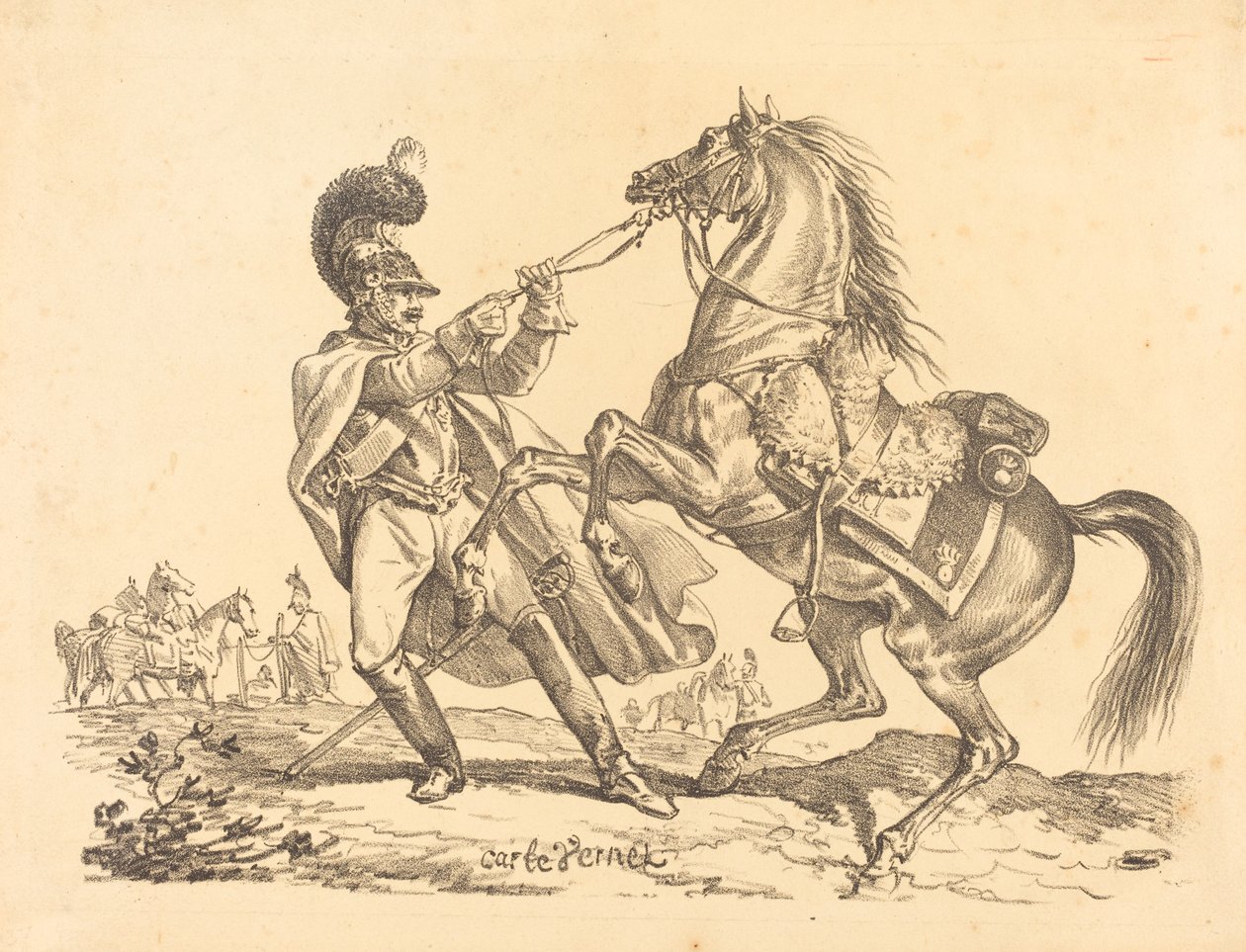 Cuirassier يعيق حصانه الذي يربى بواسطة كارل فيرنت