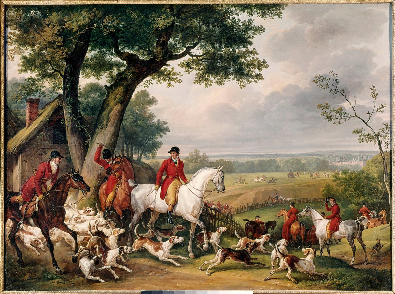 الصيد في غابة فونتينبلو لوحة لأنطوان فيرنيه ديت كارل (1758-1836) 1824 جين. متحف الصيد - الصيد في غابة فونتينبلو. لوحة لأنطوان فيرنيه تسمى كارل (1758-1836) 1824. متحف الصيد ، قلعة جين ، فرنسا بواسطة كارل فيرنت