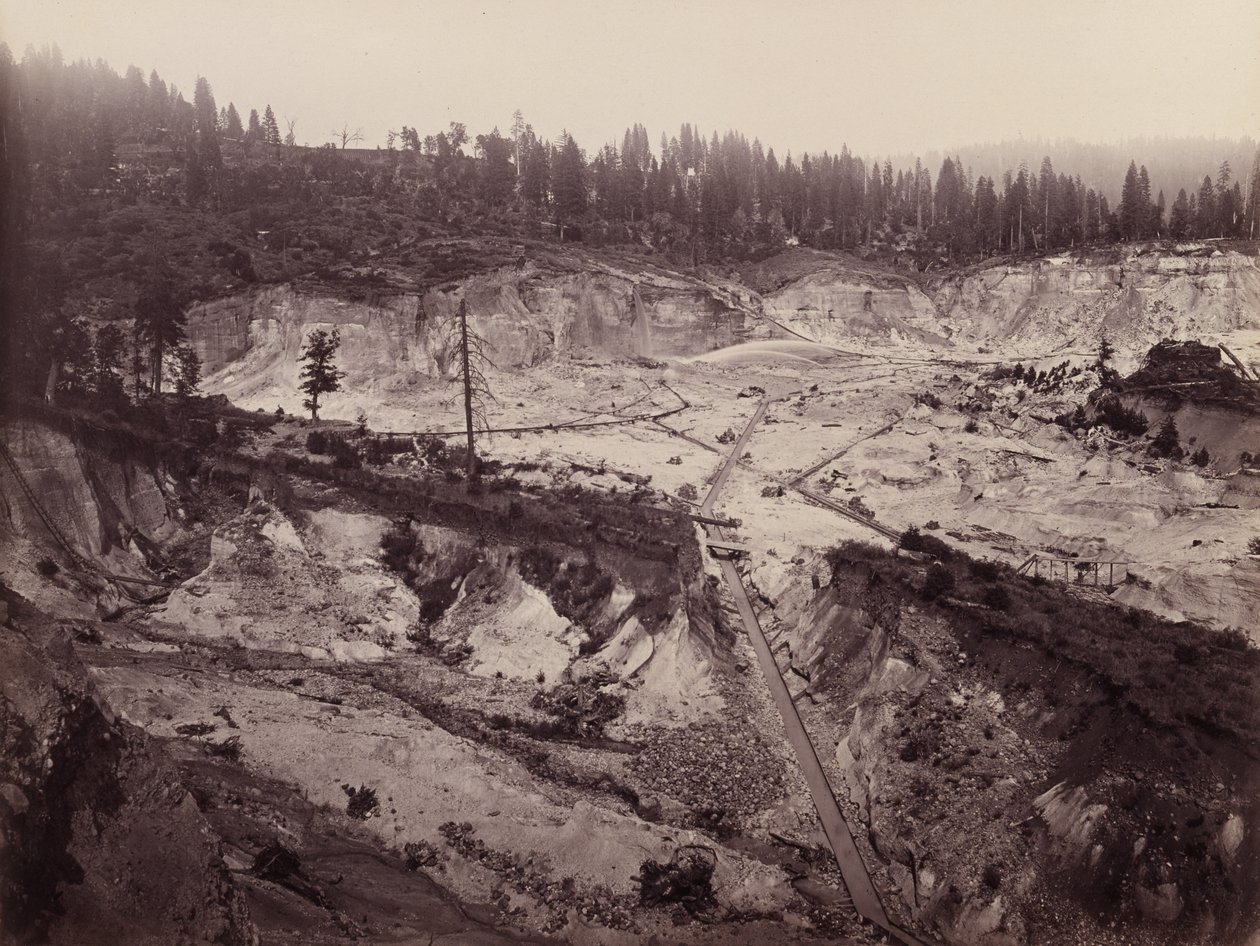 Malakoff Diggins. شركة North Bloomfield Gravel Mining Company ، c.1871 (طباعة زلابية ضخمة) بواسطة كارلتون واتكينز
