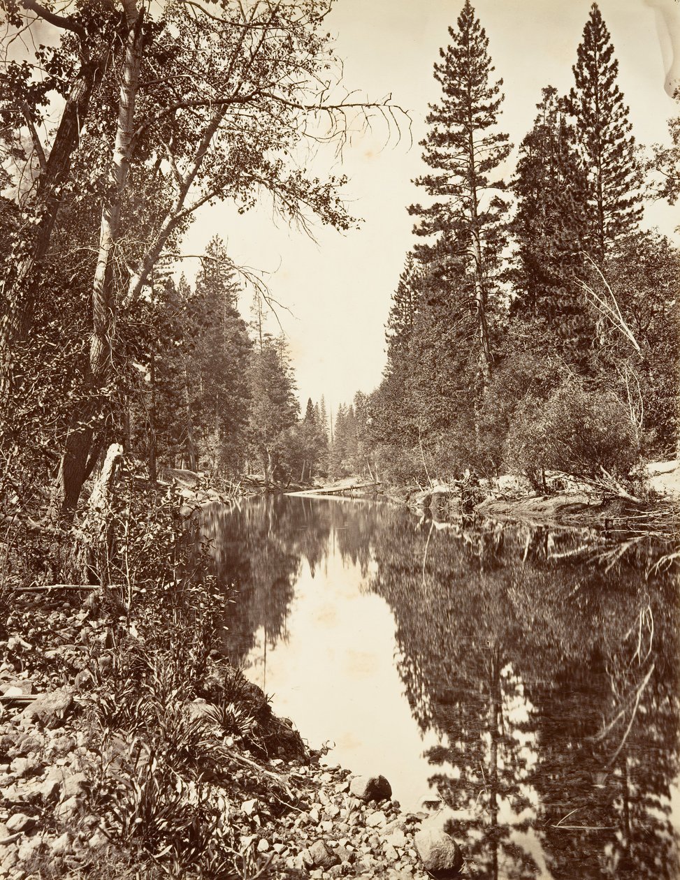 نهر ميرسيد ، يوسمايت ، كاليفورنيا. 1872 ، طبع كاليفورنيا. 1876. بواسطة كارلتون إي واتكينز.