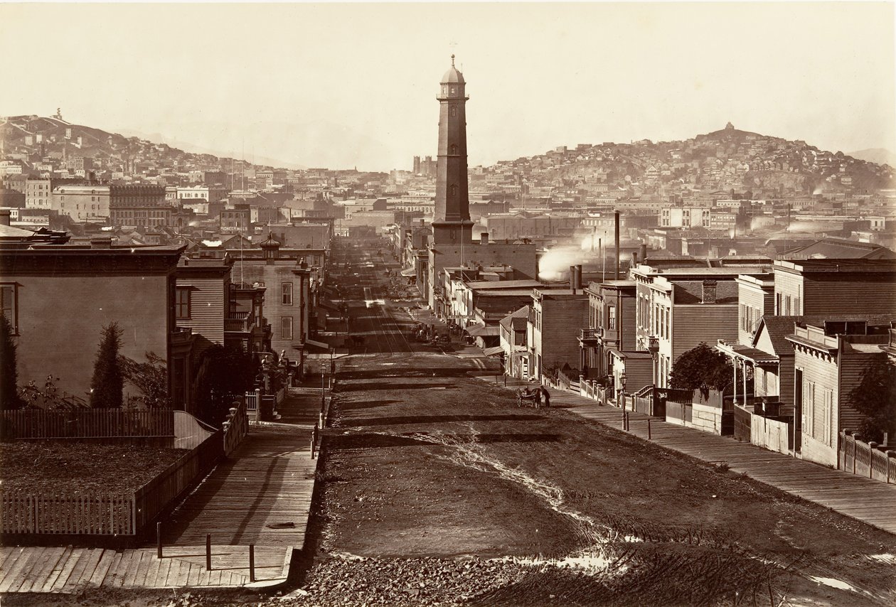 فيرست ستريت ، سان فرانسيسكو ، 1864 ، طبع كاليفورنيا. 1876. بواسطة كارلتون إيمونز واتكينز