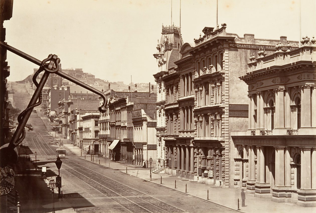 الجانب الشمالي من شارع كاليفورنيا ، 1864 ، طبع كاليفورنيا. 1876. بواسطة كارلتون إيمونز واتكينز