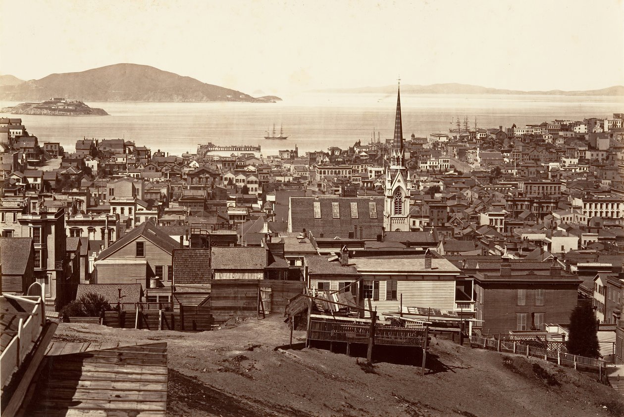 سان فرانسيسكو ، من كاليفورنيا وشارع باول ، 1864 ، طبع كاليفورنيا. 1876. بواسطة كارلتون إيمونز واتكينز