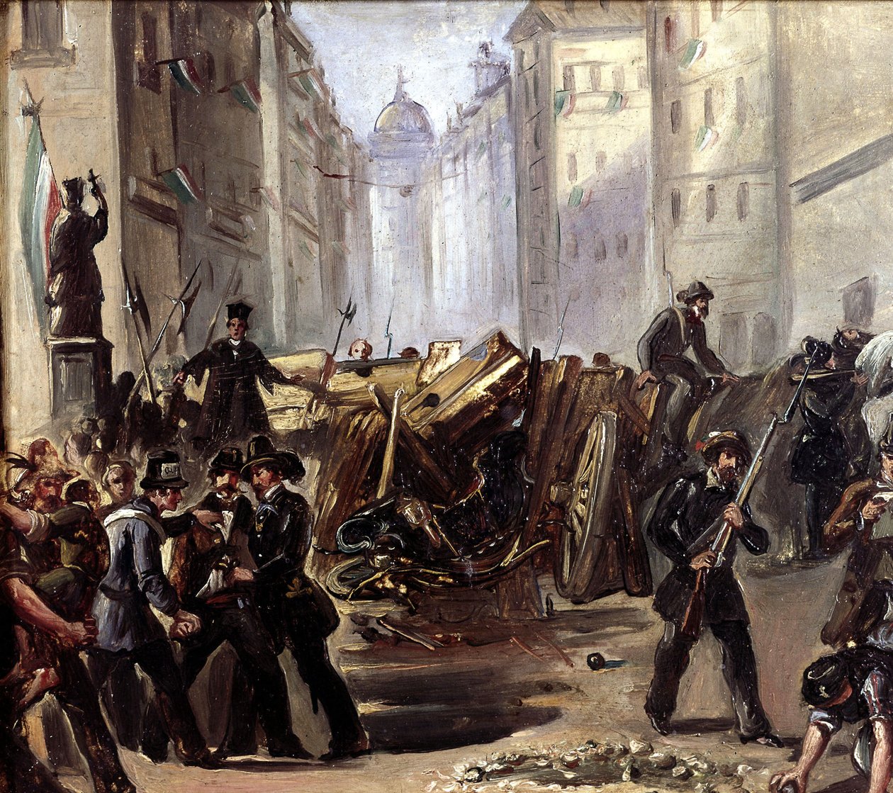 معركة الشوارع والحواجز في روما في وقت Risorgimento ، 1870 بواسطة كارلو أديمولو