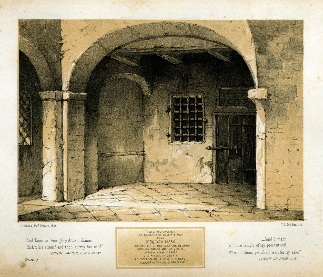 نصب تذكاري لـ Torquato Tasso ، محفور بواسطة TC Dibdin بعد لوحة 1846 بواسطة كارلو جروباتش