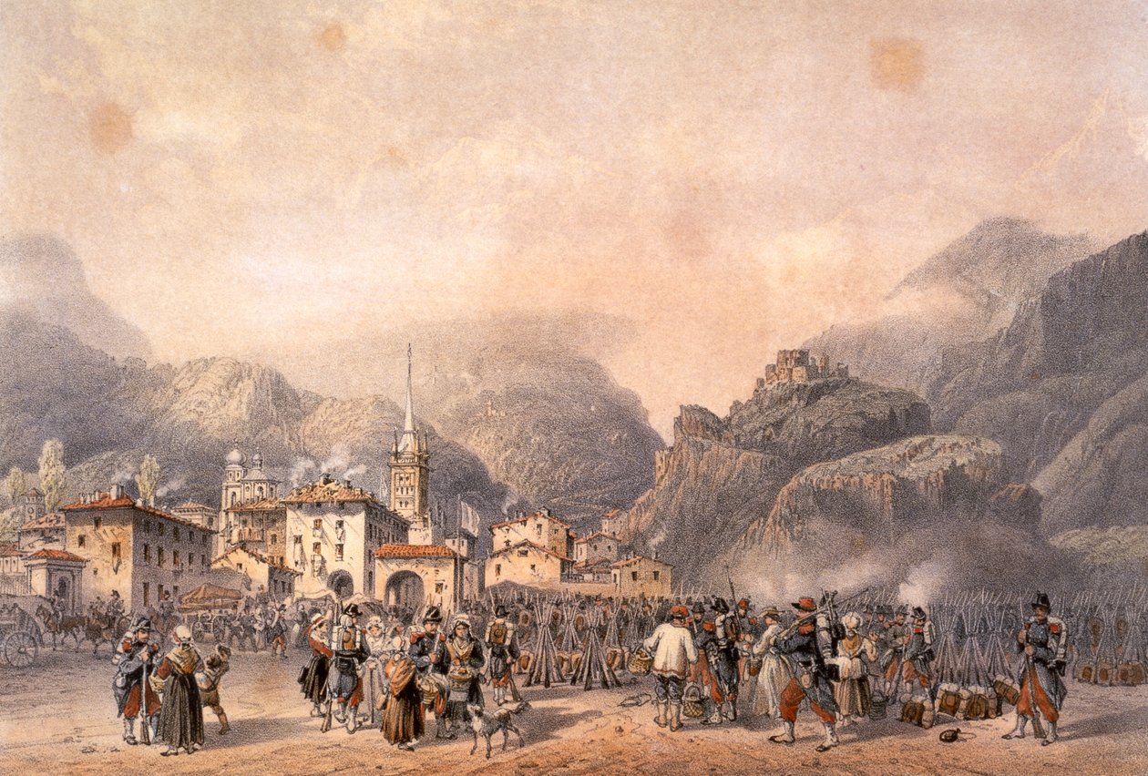 المعسكر الفرنسي في سوسة عام 1859 ، بواسطة كارلو بوسولي (1815-1884) ، نقش. حرب الاستقلال الثانية ، إيطاليا القرن التاسع عشر. بواسطة كارلو بوسولي