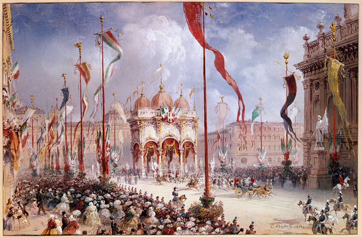 Risorgimento - فيكتور إيمانويل الثاني (فيكتور إيمانويل) (فيتوريو إيمانويل) (1820-1878) في افتتاح البرلمان الإيطالي في 2/4/1860 (زيت على قماش) بواسطة كارلو بوسولي