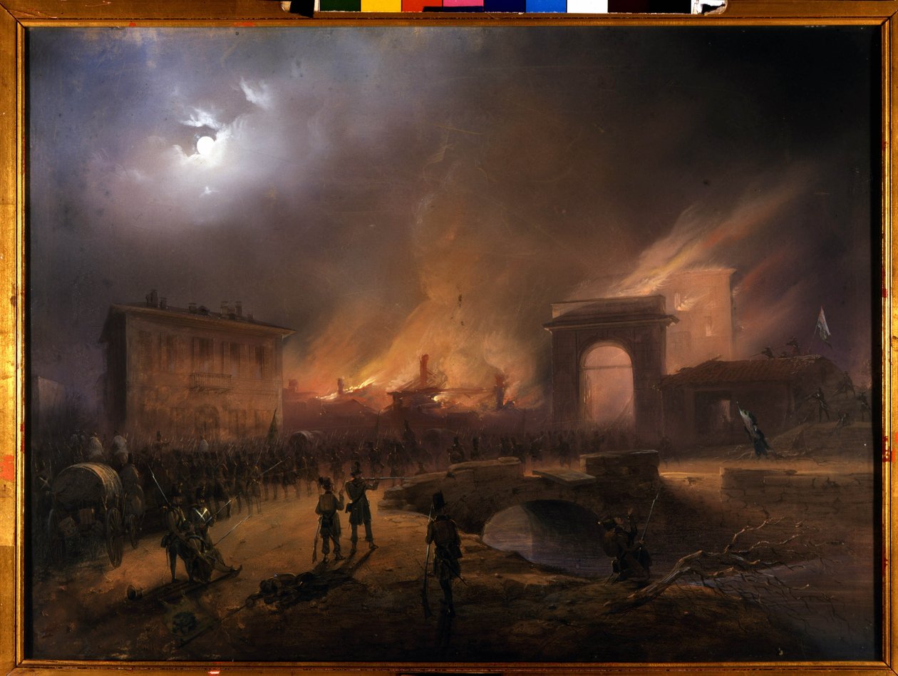 Risorgimento: الأيام الخمسة لميلانو (Cinque giornate di Milano) (18-22 مارس 1848): هذه واحدة من أولى حلقات ثورات 1848 (جزء من حرب الاستقلال الإيطالية الأولى) التي شهدت صعود ميلانو. السكان المتمردين ضد بواسطة كارلو بوسولي