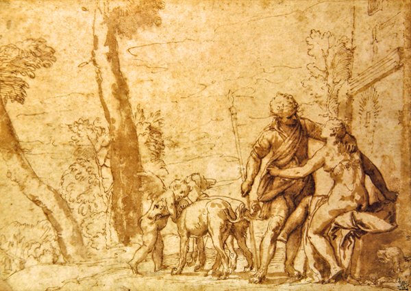 الاجتماع ، حوالي 1590 (حبر بني داكن وغسل على ورق) بواسطة كارلو كالياري