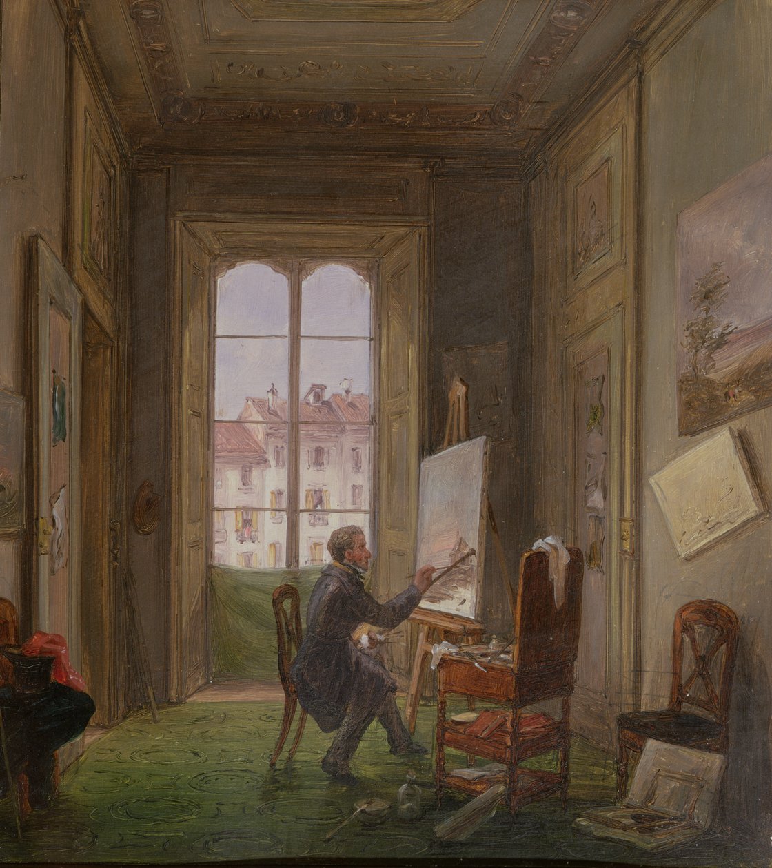 الرسام جوزيبي كانيلا في العمل على قماش في مرسمه ، c.1830 بواسطة كارلو كانيلا