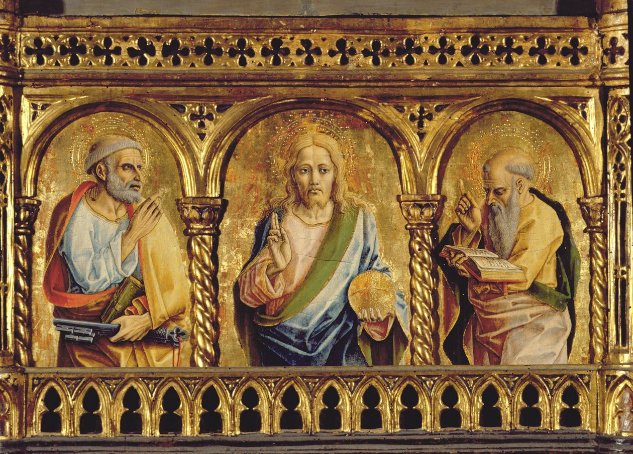 المسيح مع القديس بطرس والقديس بولس ، التفاصيل من درجة حرارة SantEmidio polyptych على لوحة 767636 بواسطة كارلو كريفيلي