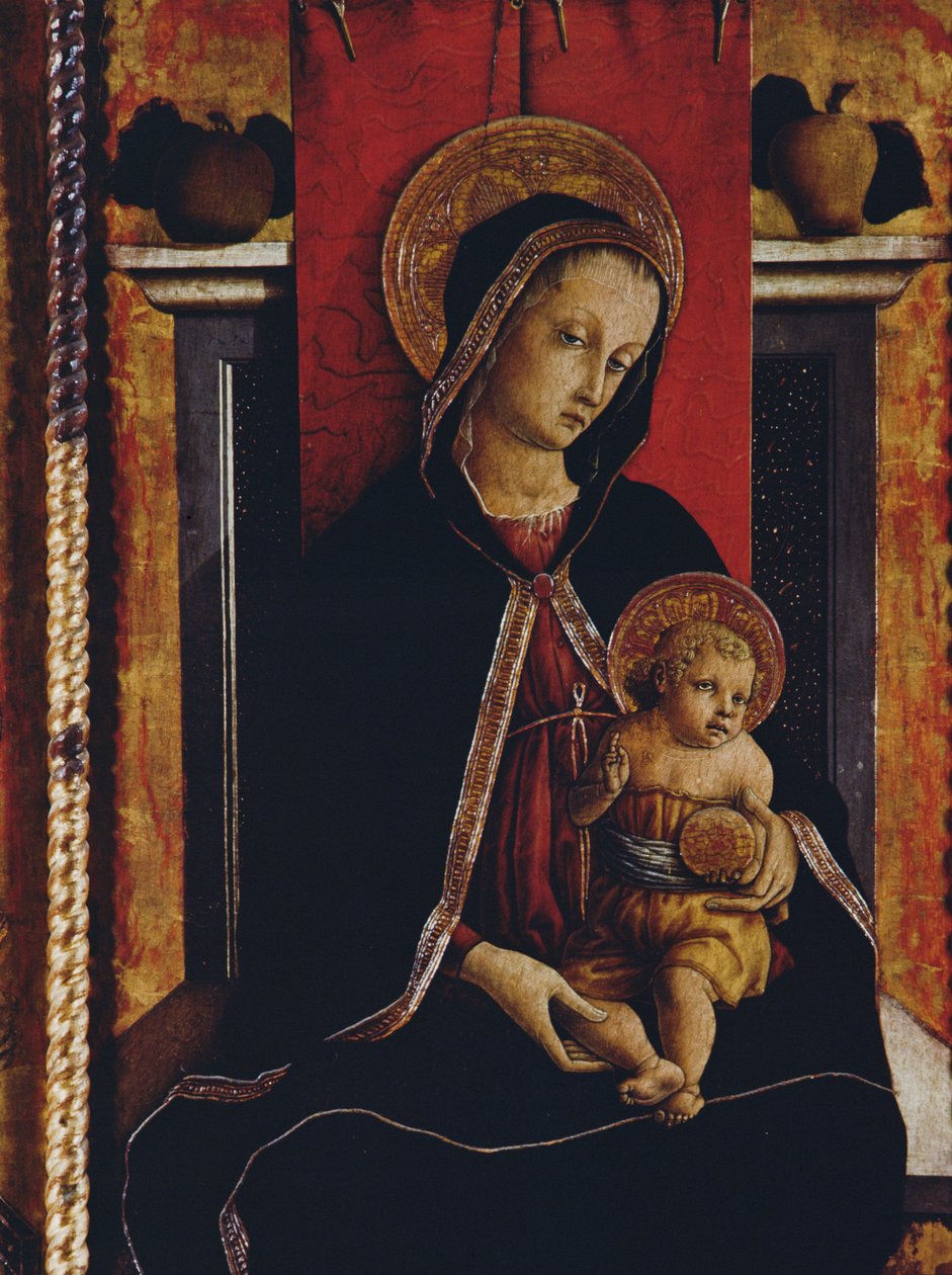 مادونا والطفل ، التفاصيل من San Silvestro polyptych ، 1468 (درجة الحرارة على اللوحة) (انظر 76657) بواسطة كارلو كريفيلي
