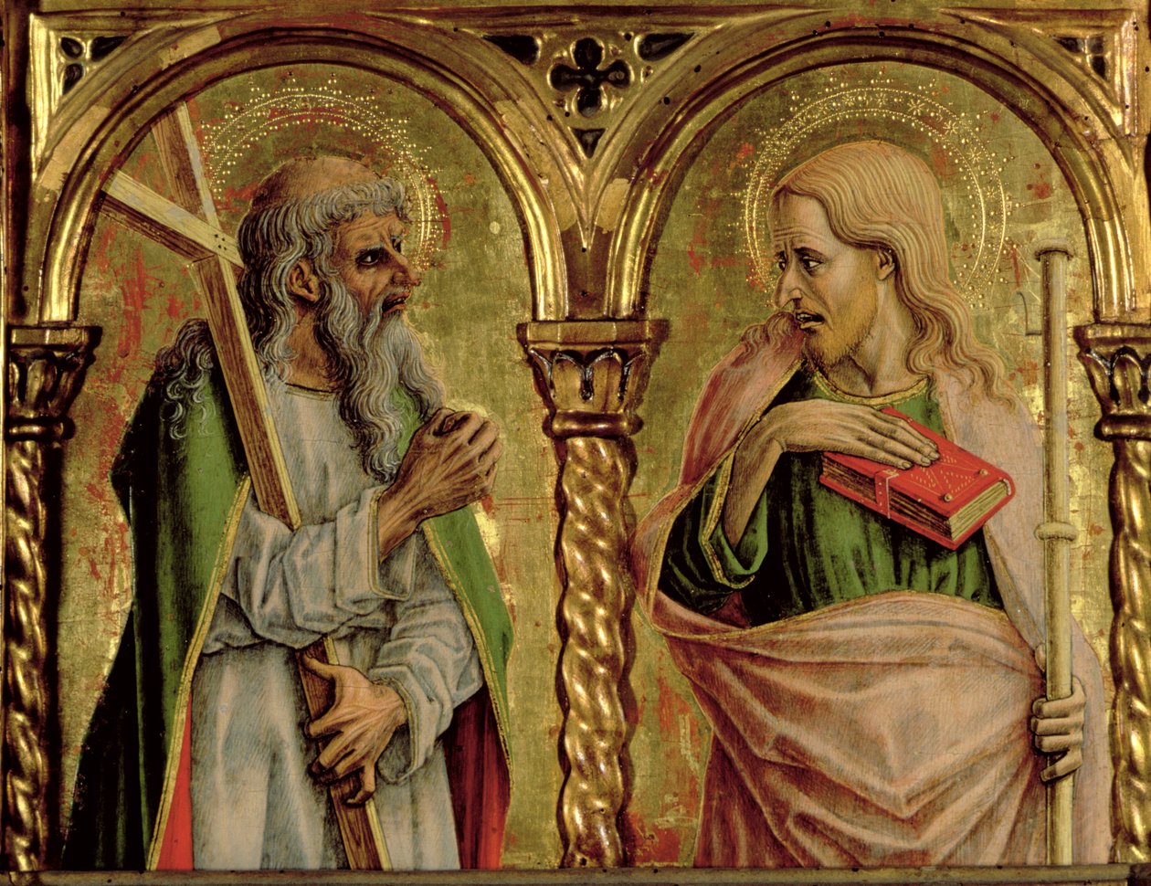سانت أندرو وسانت جيمس الأكبر ، التفاصيل من SantEmidio polyptych ، 1473 تمبرا على تفاصيل لوحة 76636 بواسطة كارلو كريفيلي