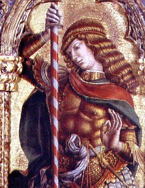 سانت مايكل ، التفاصيل من San Martino polyptych (تمبرا على اللوح) (انظر 76669) بواسطة كارلو كريفيلي