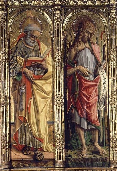 القديس بطرس والقديس يوحنا المعمدان ، تفاصيل من Sant'Emidio polyptych بواسطة كارلو كريفيلي