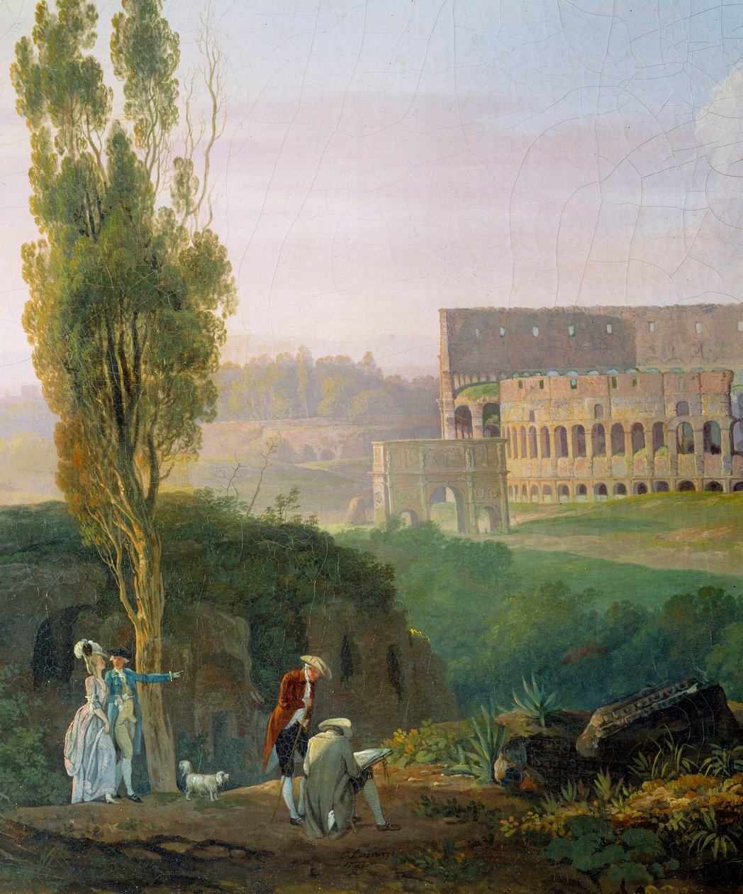 مجموعة من الشخصيات ، رجل يرسم أمام أنقاض Colisee. لوحة كارلو لابروزي (1765-1818) بواسطة كارلو لابروزي