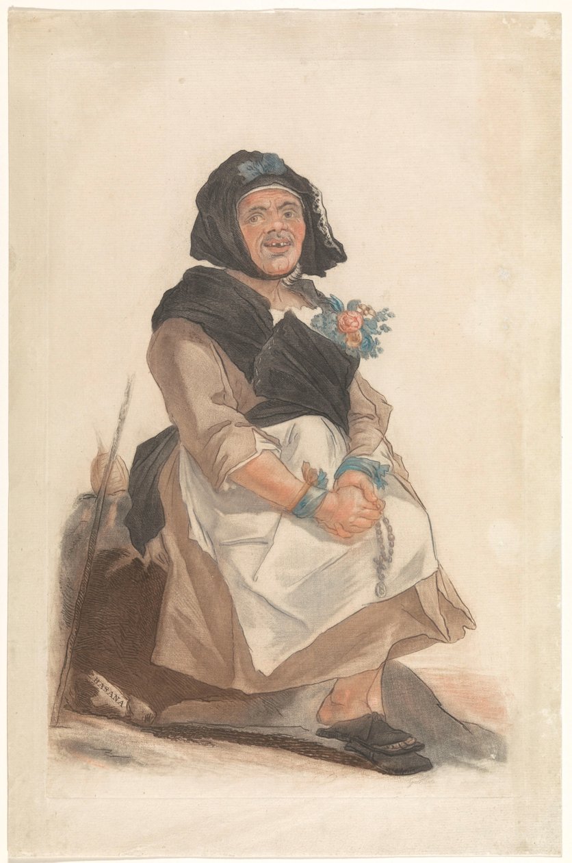 Als vrouw verkleed man التقى rozenkrans، zitten بيسانا (العنوان على الكائن) صور لأشخاص وجهاً لوجه تعمل على تسلية الجمهور الفلورنسي (عنوان المسلسل) بواسطة كارلو لاسينيو