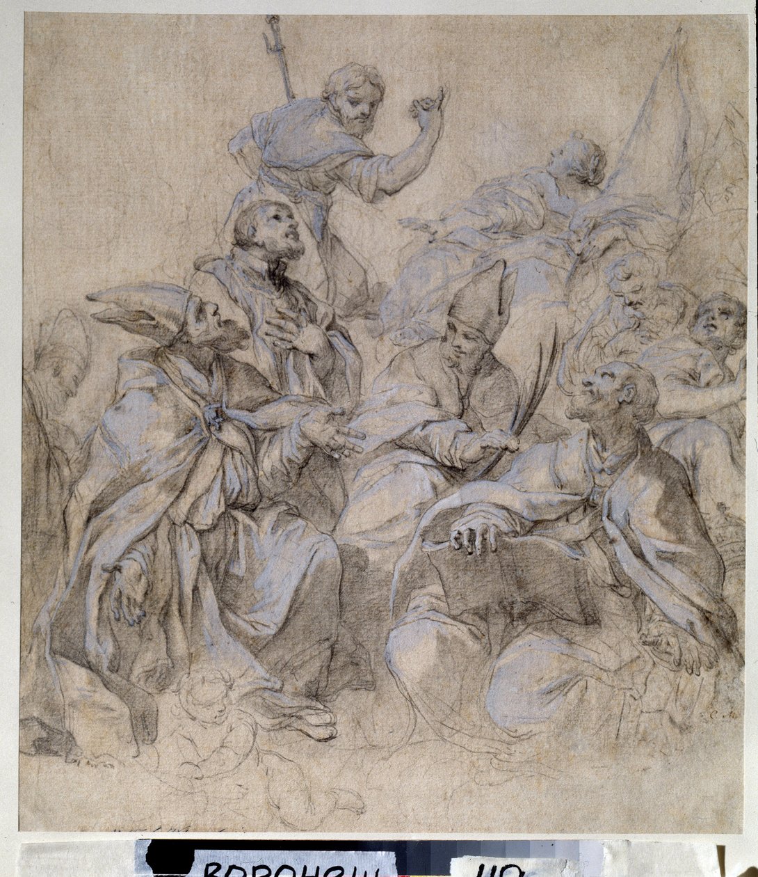 رسم تحضيري للوحة جدارية لكنيسة سانتا ماريا ديل بوبولو في روما (غواش وقلم رصاص على ورق) بواسطة كارلو ماراتا أو ماراتي