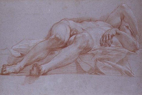 دراسة لشكل سيسرا ، طباشير على ورق ، حوالي عام 1680: رسم أولي لفسيفساء ياعيل وسيسرا لكنيسة التقديم في القديس بطرس ، روما. بواسطة كارلو ماراتا أو ماراتي