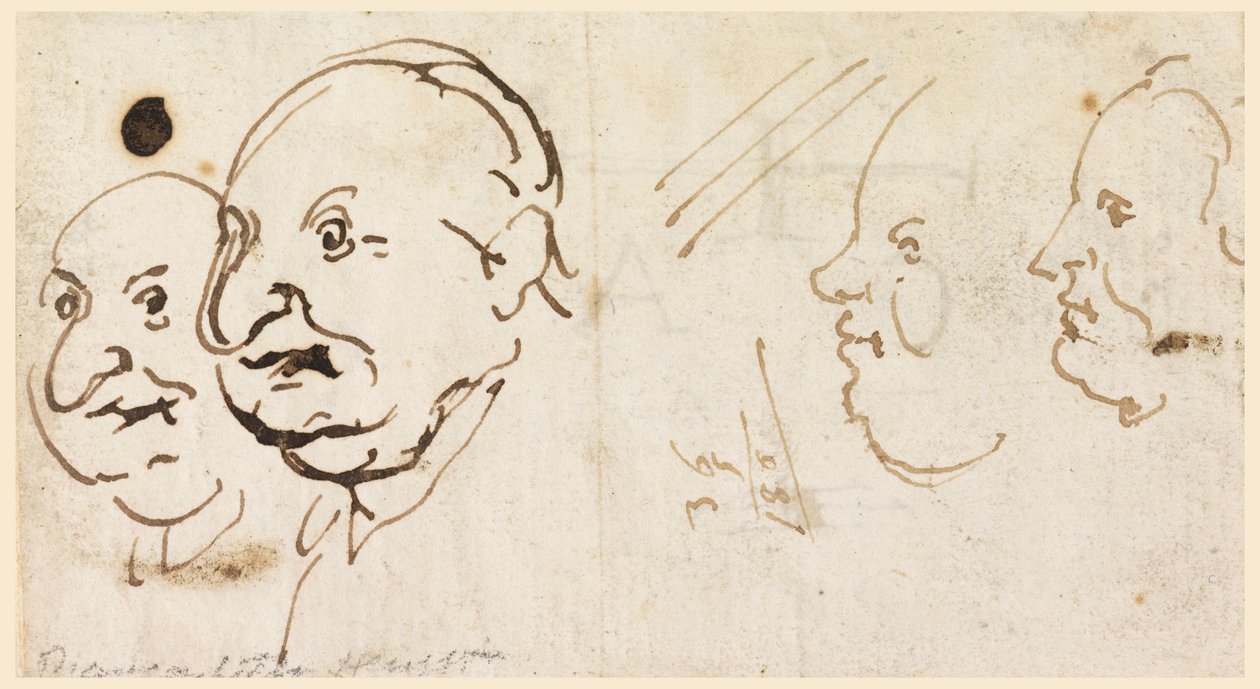 رسم، اسكتشات لأربعة رؤوس في الكاريكاتير، 1725-1775 بواسطة كارلو مارشوني