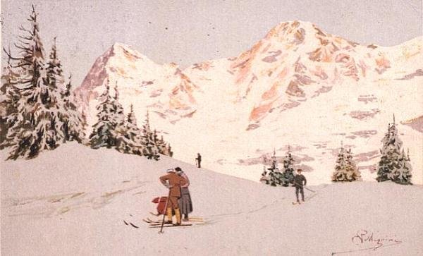مشهد ثلجي في Wengen (لون ليثو) بواسطة كارلو بيليجريني