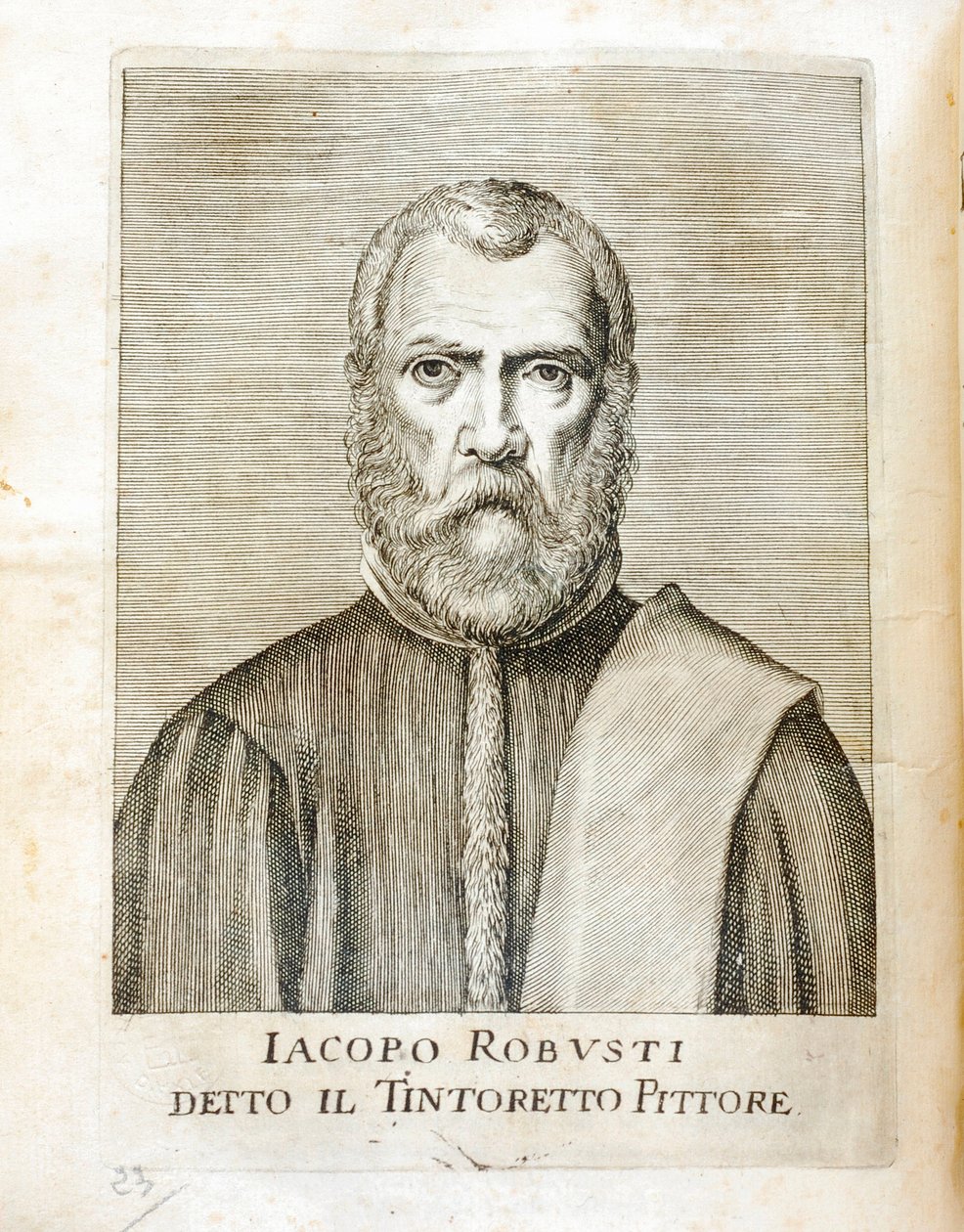 صورة لجاكوبو روبوستي ديت لو تينتوريت (تينتوريتو) (1518-1594) رسام إيطالي نقش من "مارافيجلي ديلارتي" لكارلو ريدولفي بواسطة كارلو ريدولفي
