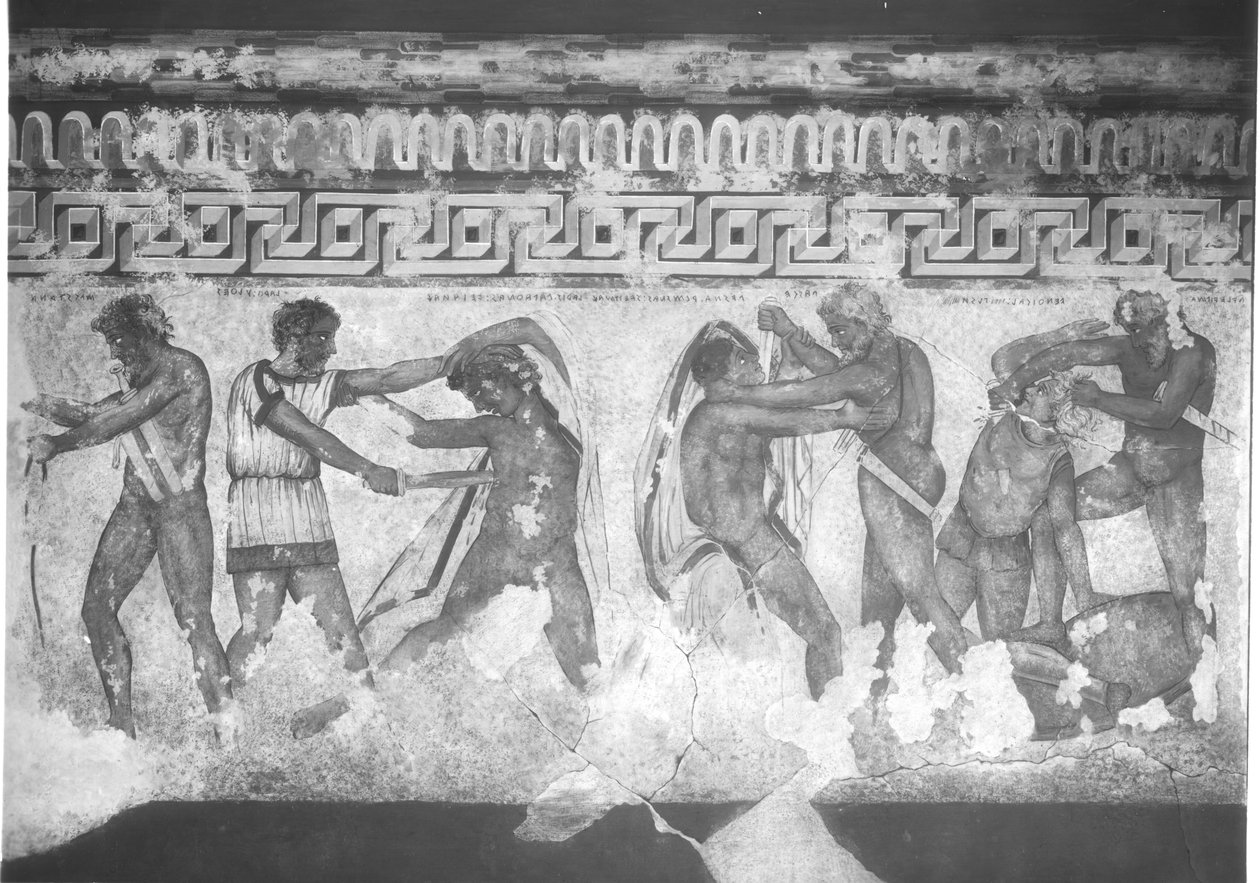 إعادة بناء اللوحة الجدارية الأترورية في مقبرة فرانسوا في فولسي من 320-280 قبل الميلاد (طلاء الجدار) (انظر أيضًا 212367 و 212368 و 214591) بواسطة كارلو روسبي
