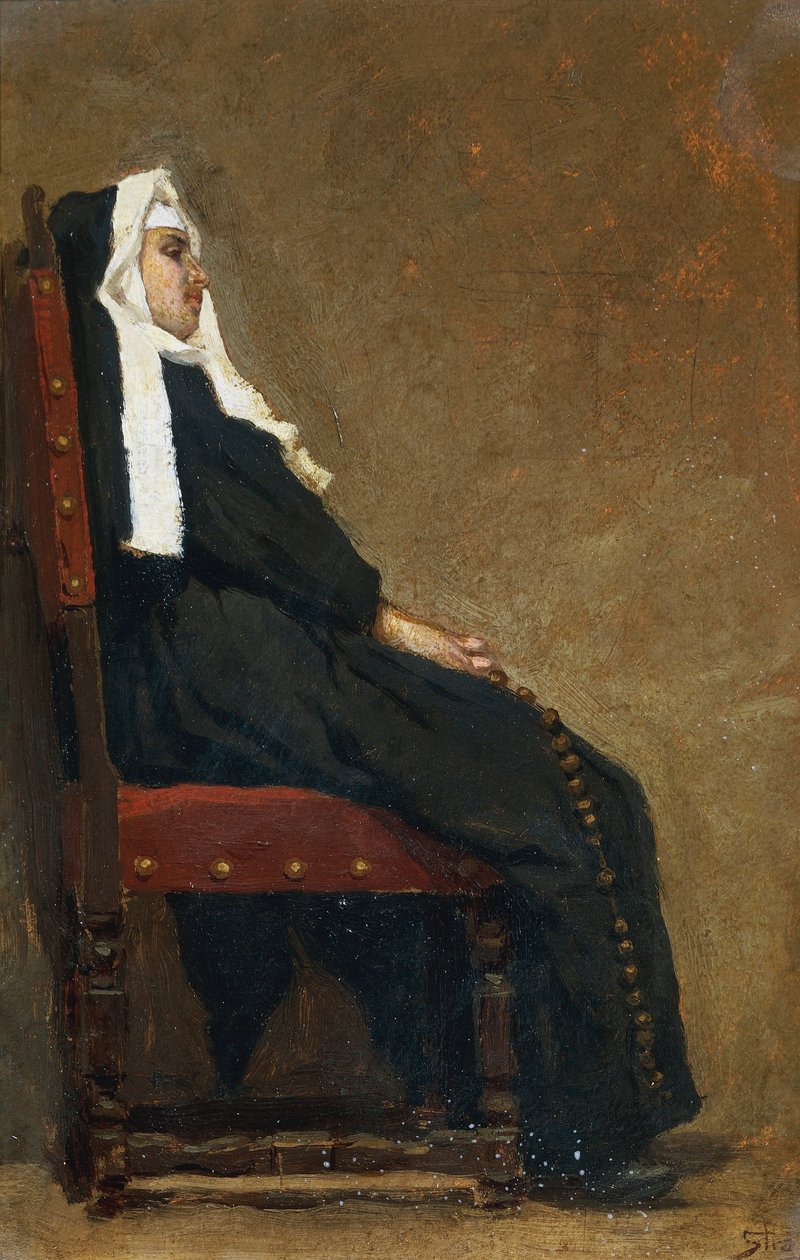 راهبة ، بواسطة كارلو ستراغلياتي (1869-1925) ، زيت على ورق مقوى ، 30.5 × 20.5 سم. بواسطة كارلو ستراجلياتي