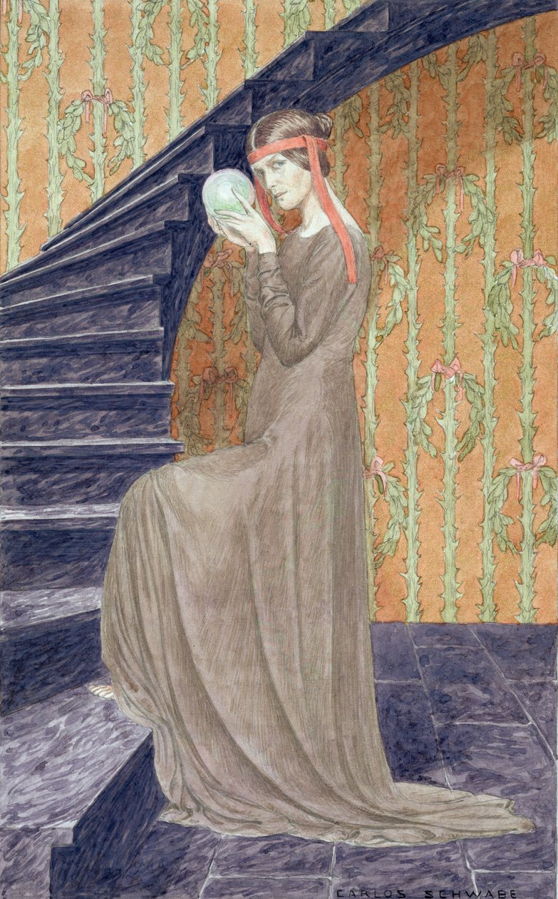 امرأة شابة ترتدي فستانًا جماليًا يحمل كرة ، 1894 بواسطة كارلوس شواب